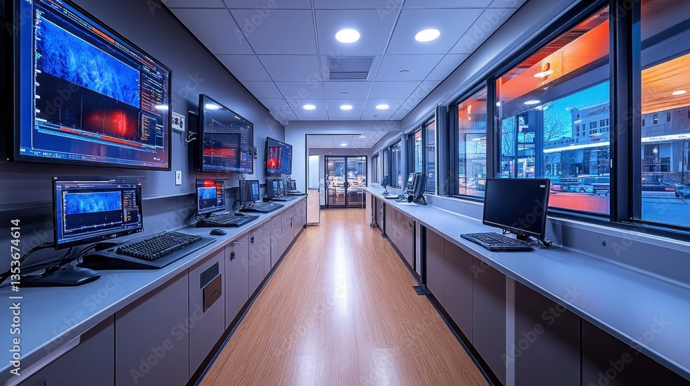 Wide view of interventional radiology control room Wide view of interventional radiology control room