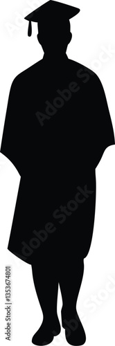 Silhouette Young man with graduation gown walking in medical mas