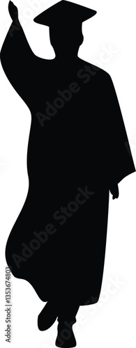Silhouette Young man with graduation gown walking in medical mas