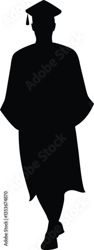 Silhouette Young man with graduation gown walking in medical mas