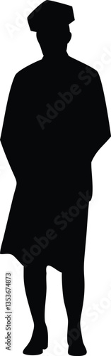 Silhouette Young man with graduation gown walking in medical mas