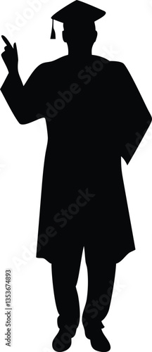 Silhouette Young man with graduation gown walking in medical mas