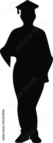 Silhouette Young man with graduation gown walking in medical mas