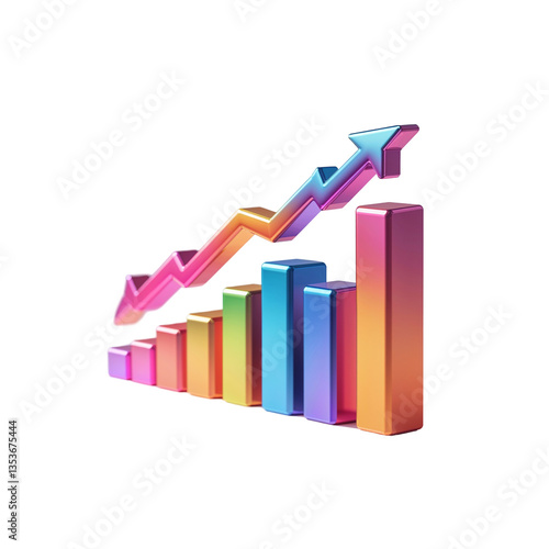 Free Download bar graph growth png colorful 3d bar chart with rising green arrow and glossy surface digital art png - GFXLoad