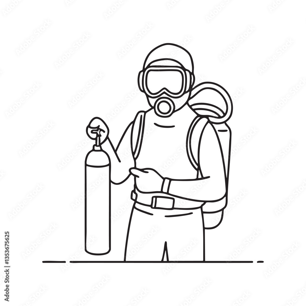A diver adjusting an oxygen cylinder before diving A diver adjusting an oxygen cylinder before diving
