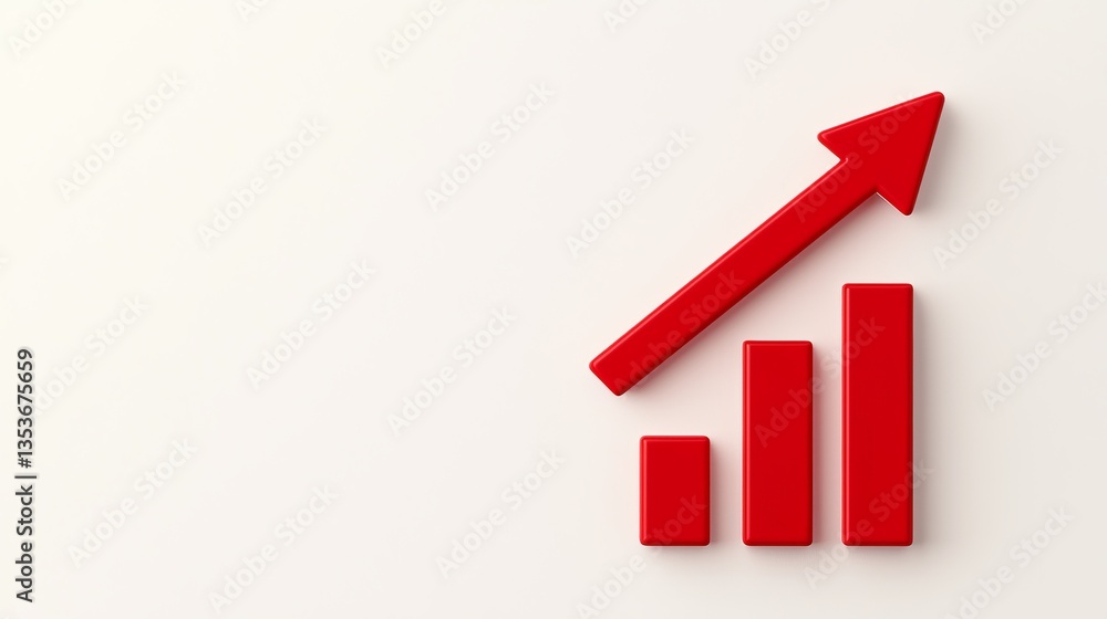 Red 3D bar graph showing growth and upward trend on white background Success concept Red 3D bar graph showing growth and upward trend on white background Success concept