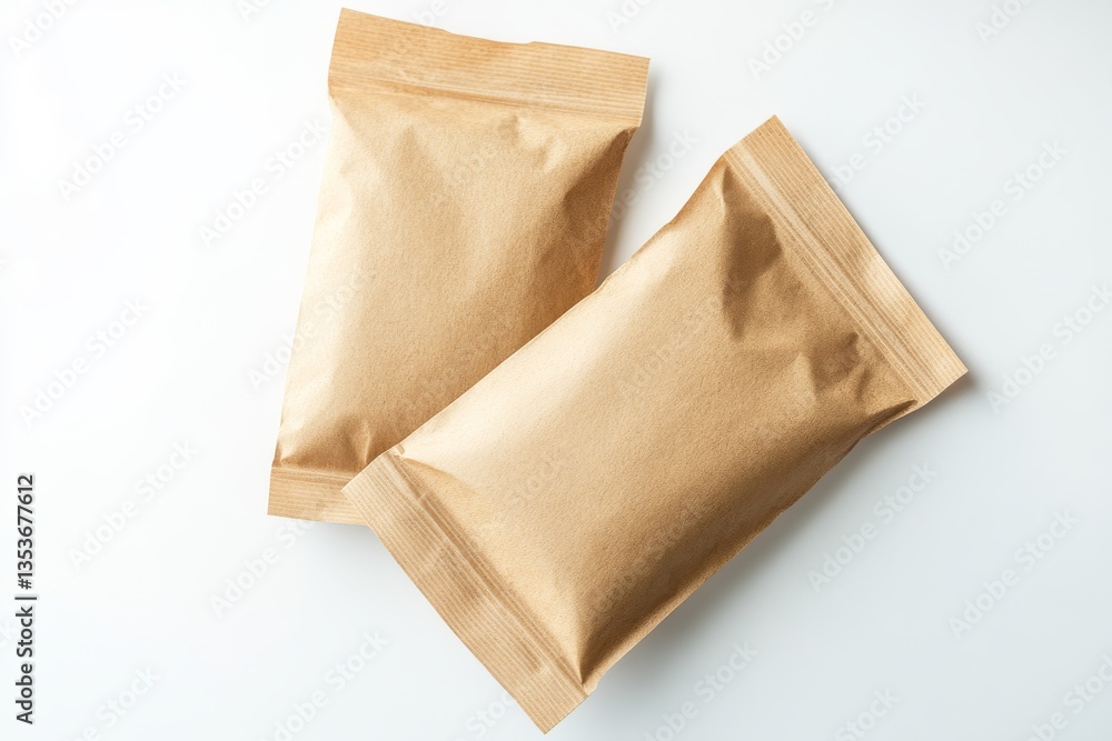 Eco-Friendly Brown Paper Sachet on White Surface Eco-Friendly Brown Paper Sachet on White Surface
