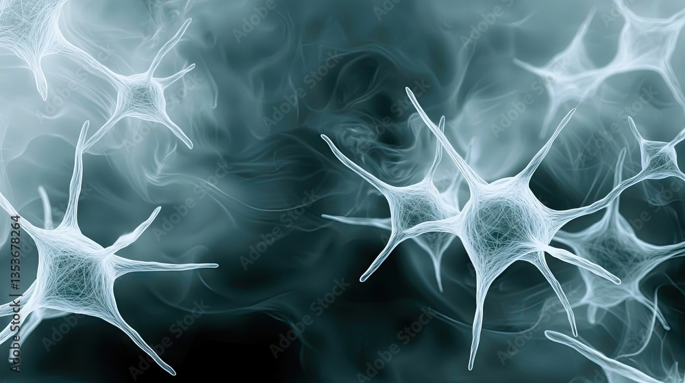 Neurons floating in a brain-like abstract nebula background, suitable for science and healthcare projects Neurons floating in a brain-like abstract nebula background, suitable for science and healthcare projects