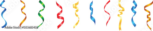 Colorful confetti ribbon isolated on transparent background.Shiny ribbons collection