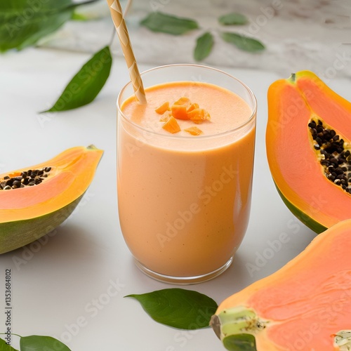 A papaya smoothie in a glass