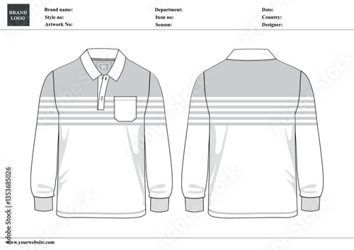 Polo shirt technical fashion Drawing Flat sketch template front and back view. apparel dress design vector illustration mock up Polo tee CAD.

