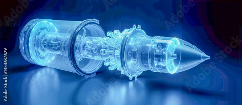 Close Up of a Jet Engine Illuminated by Blue Light
