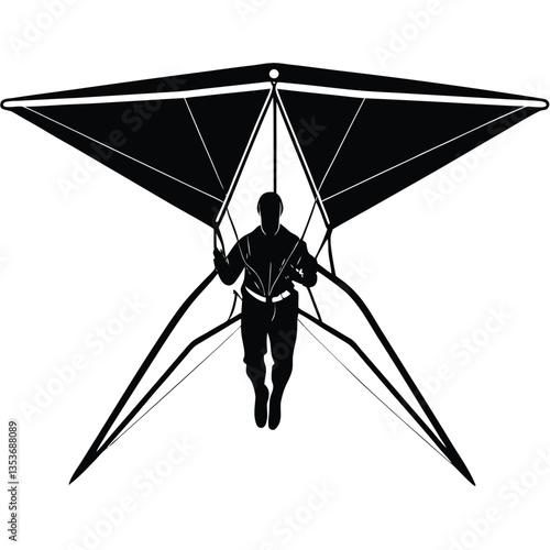 Silhouette vector of a hang glider in flight, perfect for adventure, extreme sports, and outdoor designs. Downloadable EPS format, scalable for any project