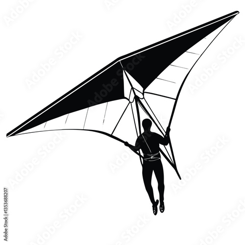Silhouette vector of a hang glider in flight, perfect for adventure, extreme sports, and outdoor designs. Downloadable EPS format, scalable for any project