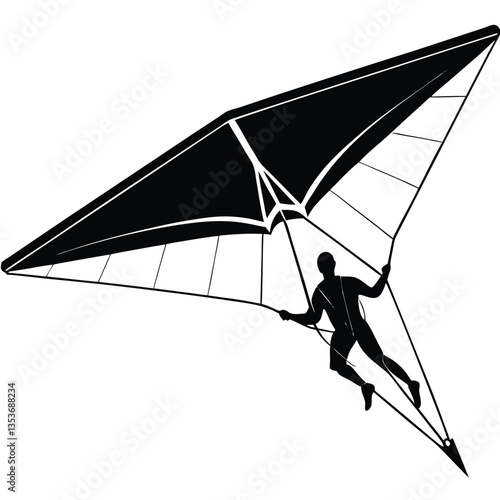 Silhouette vector of a hang glider in flight, perfect for adventure, extreme sports, and outdoor designs. Downloadable EPS format, scalable for any project