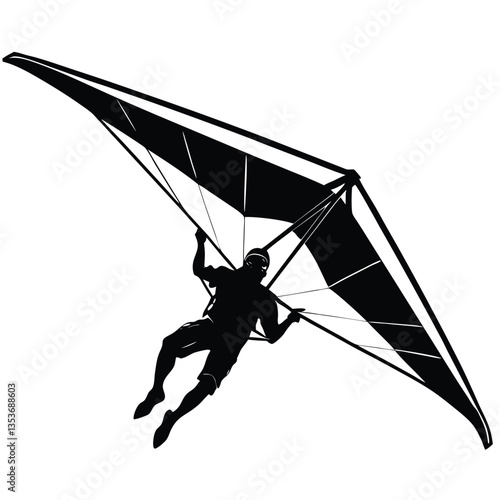 Silhouette vector of a hang glider in flight, perfect for adventure, extreme sports, and outdoor designs. Downloadable EPS format, scalable for any project