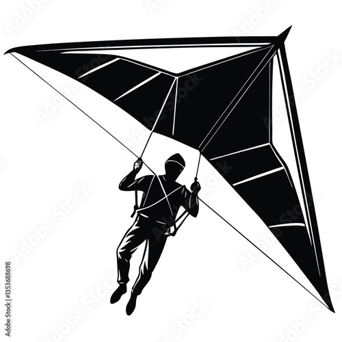 Silhouette vector of a hang glider in flight, perfect for adventure, extreme sports, and outdoor designs. Downloadable EPS format, scalable for any project