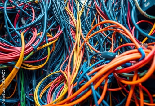 Wallpaper Mural Tangled mass of industrial electrical wiring and cables close-up, hardware, industrial design Torontodigital.ca