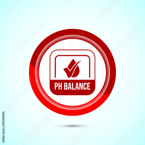 PH balance icon design illustration. Neutral PH balance icon sign, Free acidity concept, Red color button design