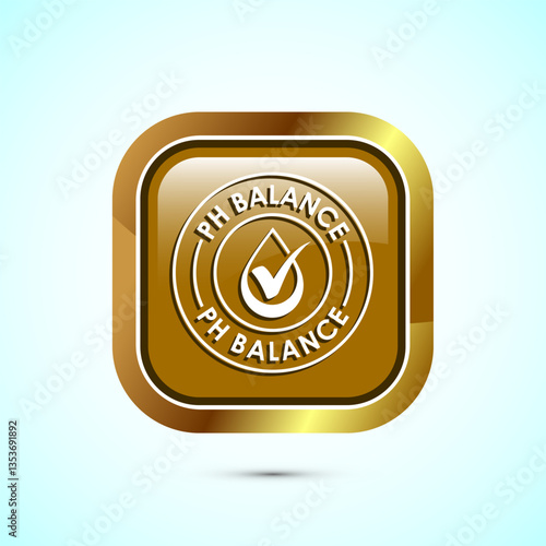 PH balance icon design illustration. Neutral PH balance icon sign, Free acidity concept, Gold color square button design