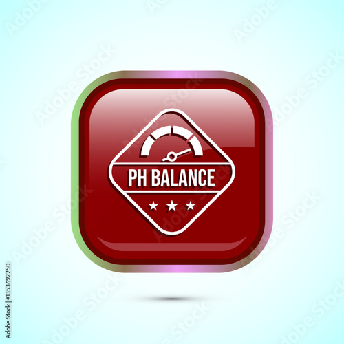 PH balance icon design illustration. Neutral PH balance icon sign, Free acidity concept, Red color square button design