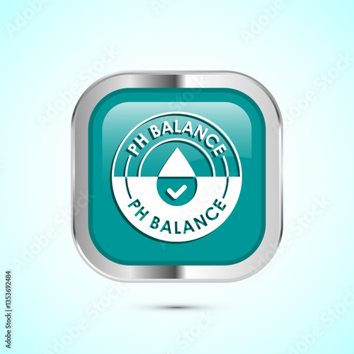PH balance icon design illustration. Neutral PH balance icon sign, Free acidity concept, Teal color square button design
