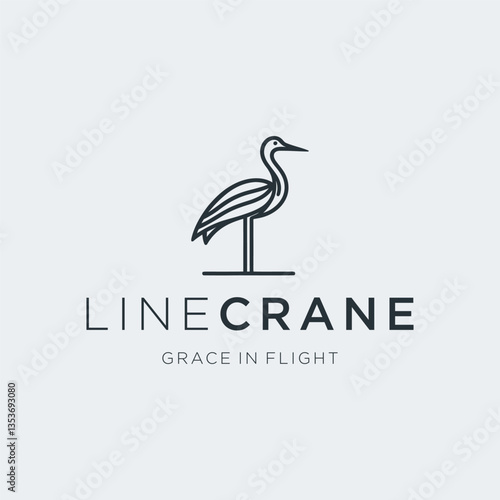 Minimalist Crane Line Art Logo – A graceful crane logo symbolizing peace and longevity.