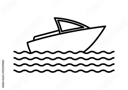 Icono negro de lancha en el mar
