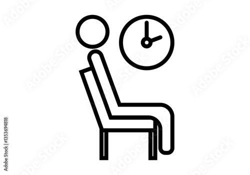 Icono negro de persona sentada en sala de espera con reloj