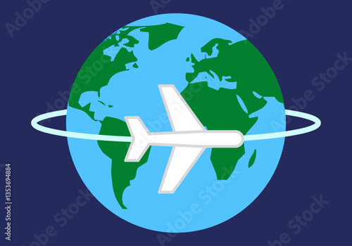 Planeta tierra rodeada por un avión viajando 