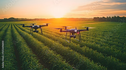 Picturesque Digital Farm with Drones Showcasing Future Agriculture Innovations