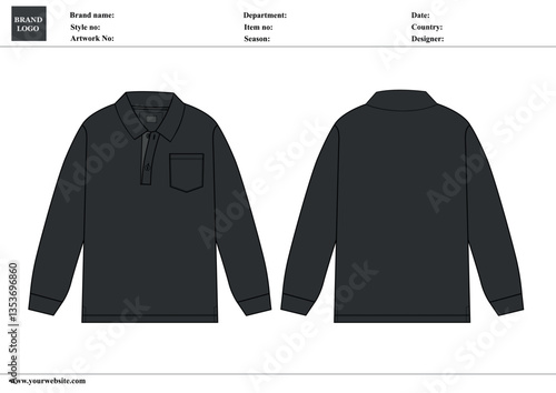 Black Color polo shirt vector illustration template front and back views isolated on white background