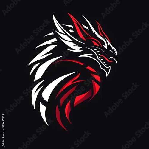 Wallpaper Mural Fierce Red and White Dragon Head Mascot Logo Design Graphic Vector Illustration Torontodigital.ca