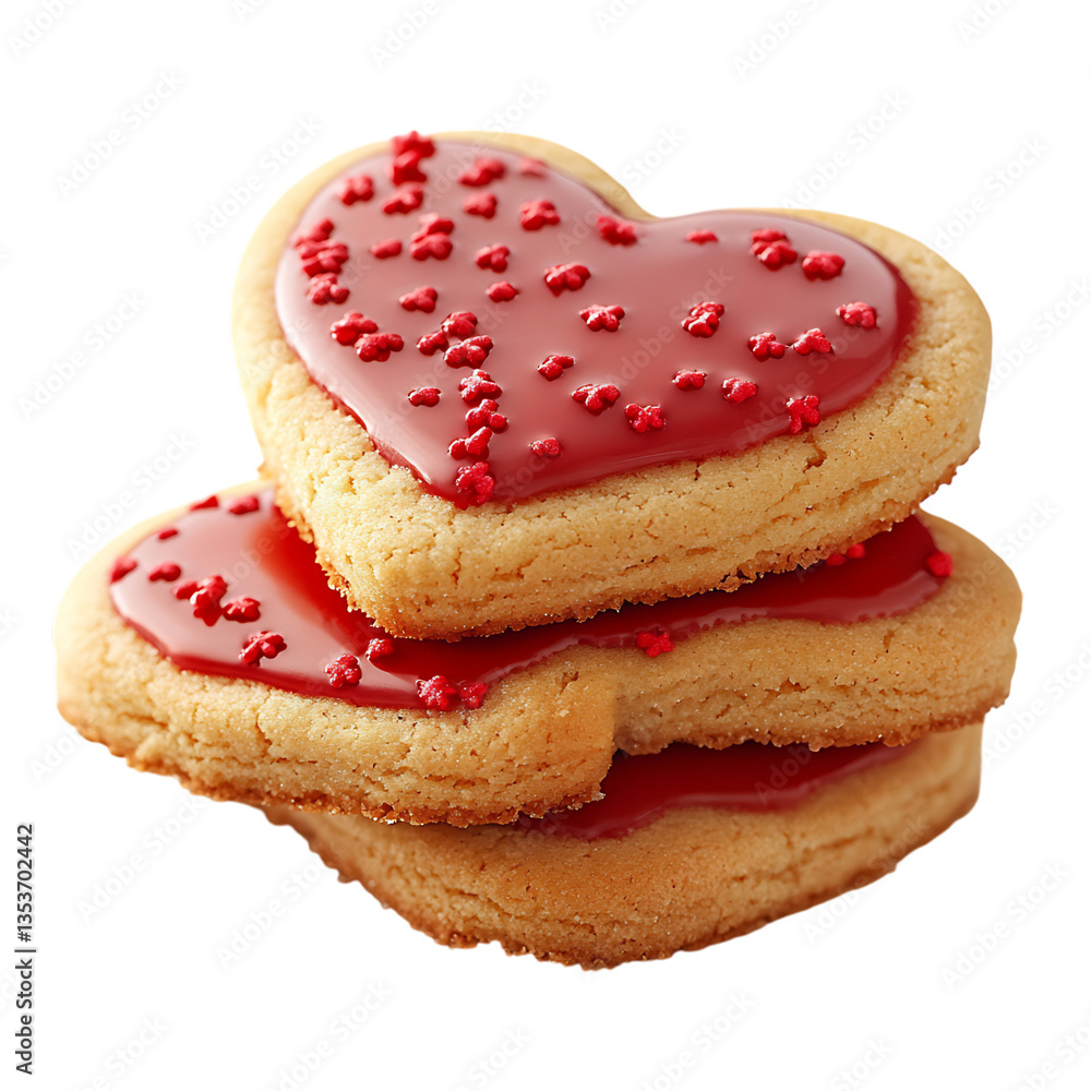 Heart Shaped Cookies with Red Icing Isolated on Transparent Background Heart Shaped Cookies with Red Icing Isolated on Transparent Background