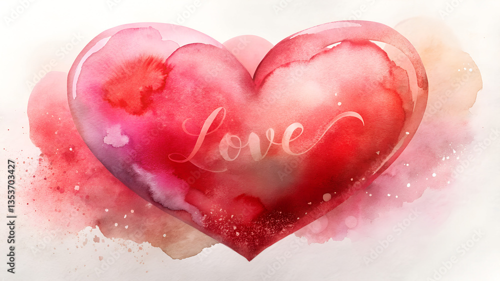 Obraz premium Watercolor heart in soft hues of red and pink, symbolizing love as a foundation for peace