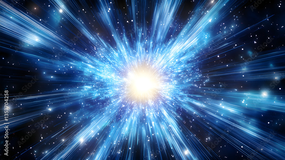 Naklejka premium Deep blue hyperspace warp speed starburst effect abstract digital art background.