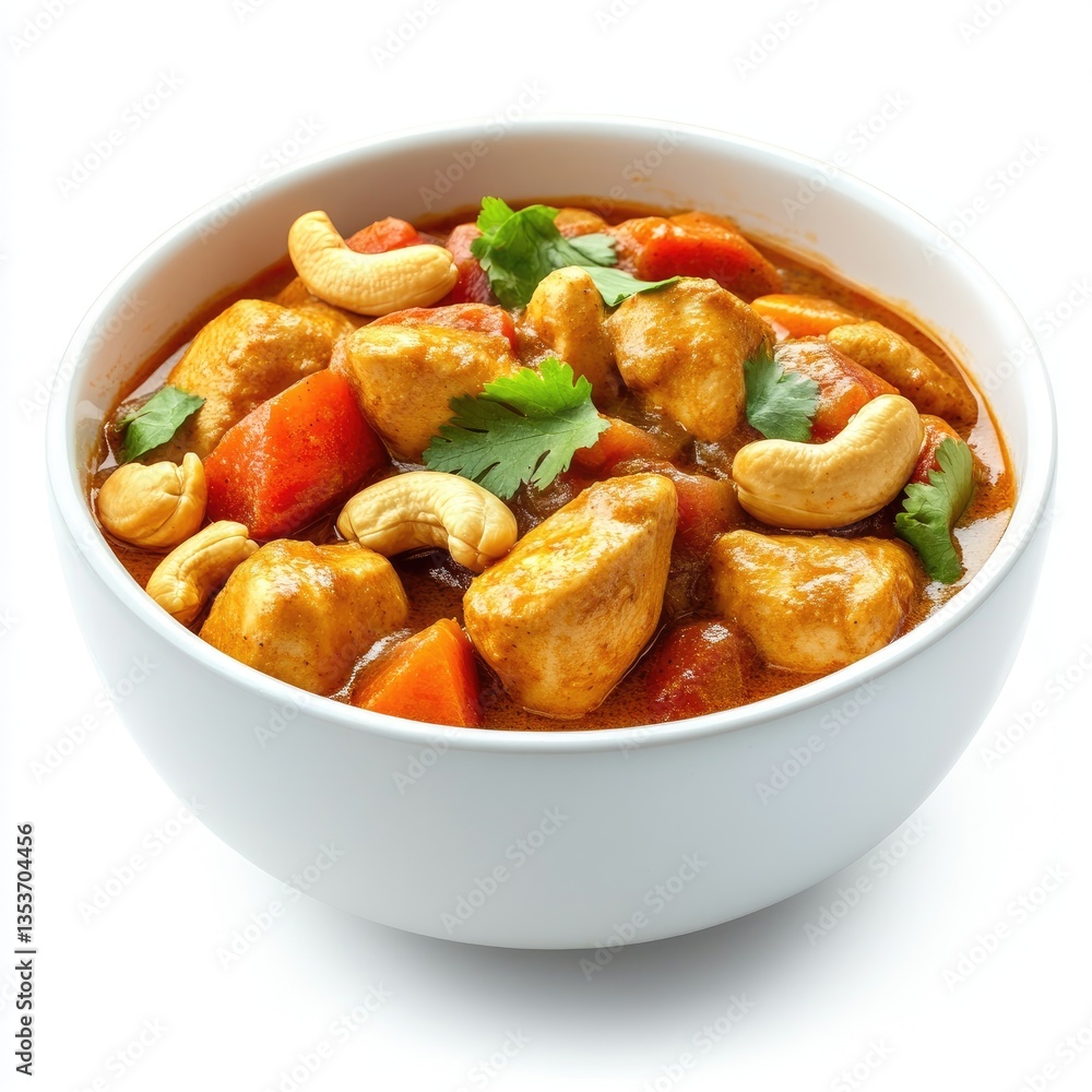 A savory chicken curry dish with cooked vegetables like carrots and onions, served with rice A savory chicken curry dish with cooked vegetables like carrots and onions, served with rice
