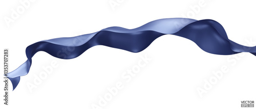 Flying blue silk textile fabric flag background. Smooth elegant blue Satin Isolated on white Background for grand opening ceremony. Blue curtain.