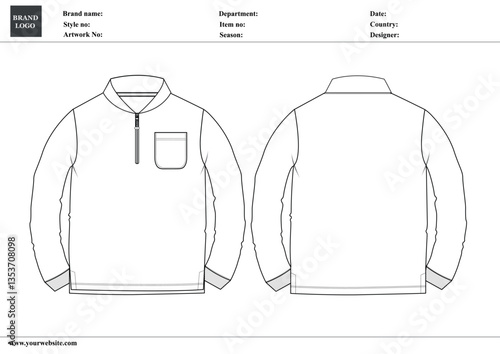 Polo shirt technical fashion Drawing Flat sketch template front and back view. apparel dress design vector illustration mock up Polo tee CAD.