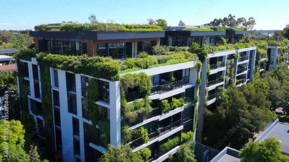 Sustainable urban living green apartment complex with rooftop garden oasis and vertical greenery Sustainable urban living green apartment complex with rooftop garden oasis and vertical greenery
