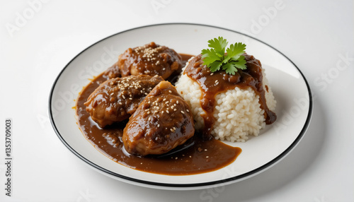 Mole poblano with chicken and rice, traditional Mexican cuisine. photo