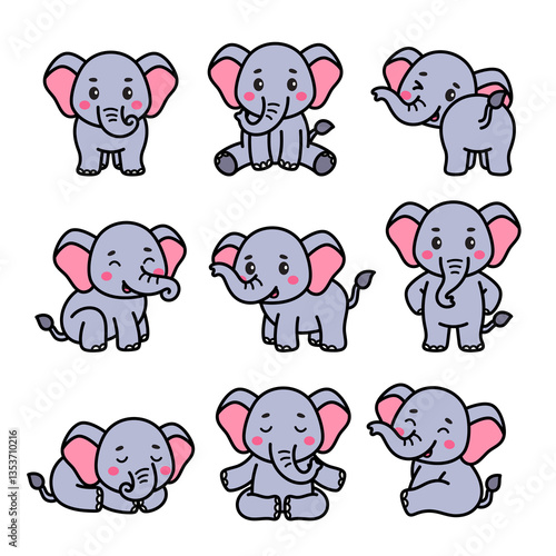 Photography set of funny elephants