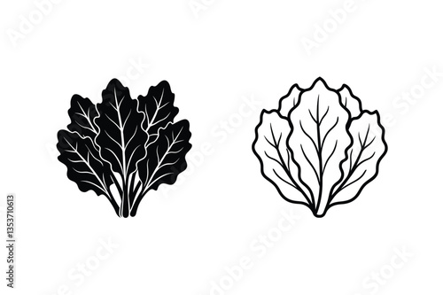 Silhouette and Outline Drawings of Fresh Leafy Greens