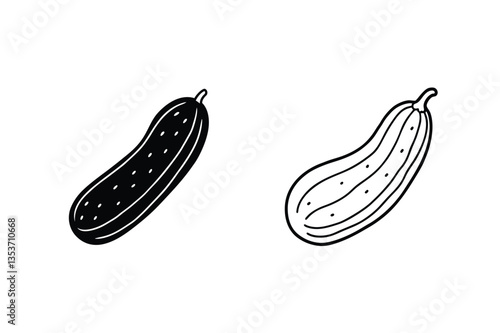 Cucumbers Two Line Art Illustrations, Black and White, Vegetable Graphics