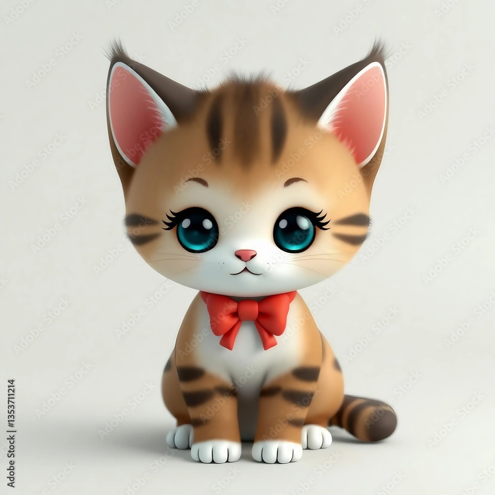 Fototapeta premium A delightful animated kitten with a striped pattern and rosy cheeks.