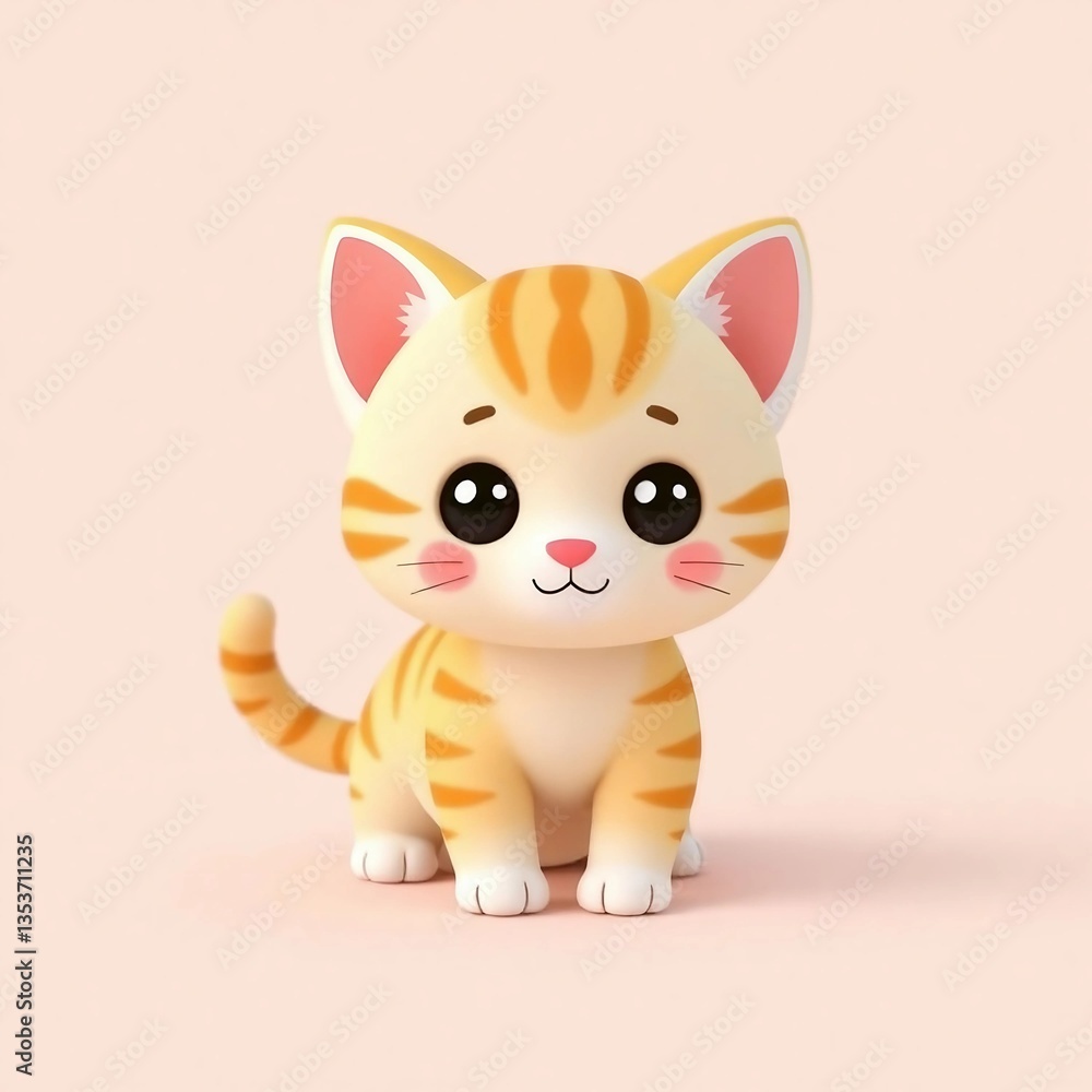 Fototapeta premium A playful and endearing cartoon kitten with orange stripes and bright eyes.