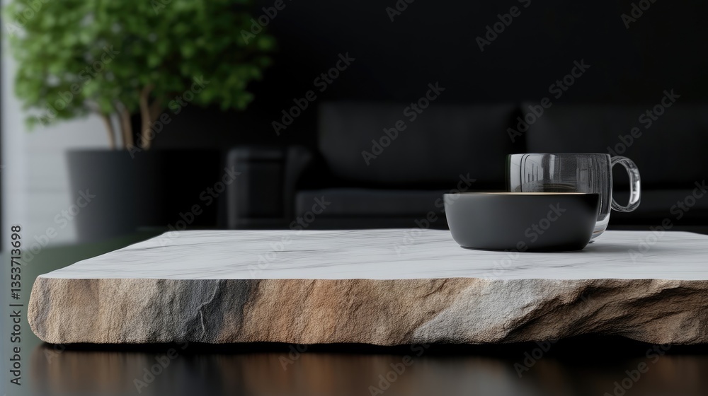 Modern coffee table, with natural wood and marble top, featuring minimalist design elements Modern coffee table, with natural wood and marble top, featuring minimalist design elements