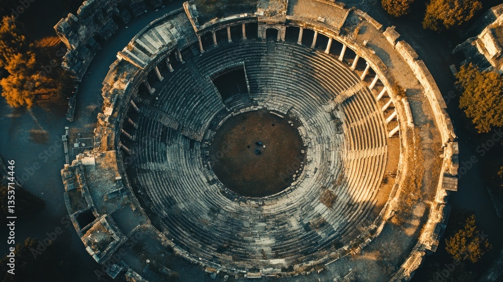 Fototapeta premium Spectacular aerial view showcasing the well-preserved ancient amphitheater ruins