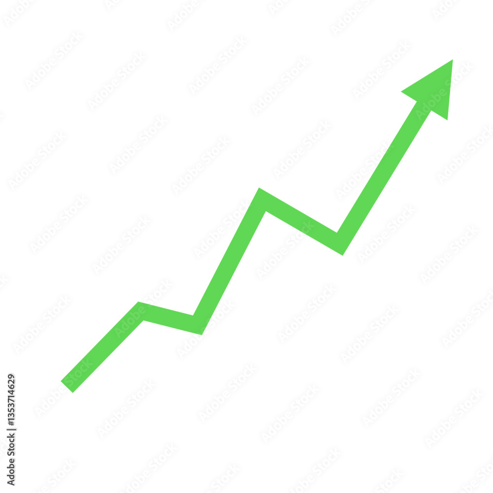 Growing green arrow up. Growth chart sign. Arrow indication statistic. Trade infographic. Vector illustration. Growing green arrow up. Growth chart sign. Arrow indication statistic. Trade infographic. Vector illustration.