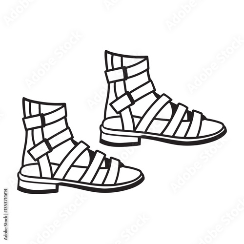 gladiator sandals vector line art